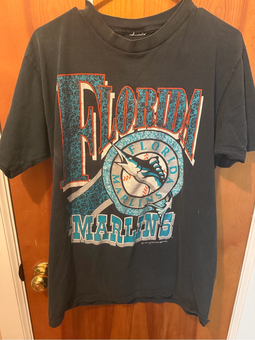 Vintage 1993 Florida Marlins Henry Aaron MLB T-Shirt Black Size Unknown
